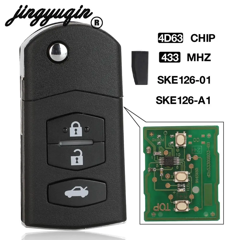 Jingyuqin 433 MHz Chiave A Distanza Per Auto Pieghevole Avviamento ID63-80bit Per Mazda 2 3 5 6 per il sistema Mitsubishi SKE126-01 SKE126-A1 3