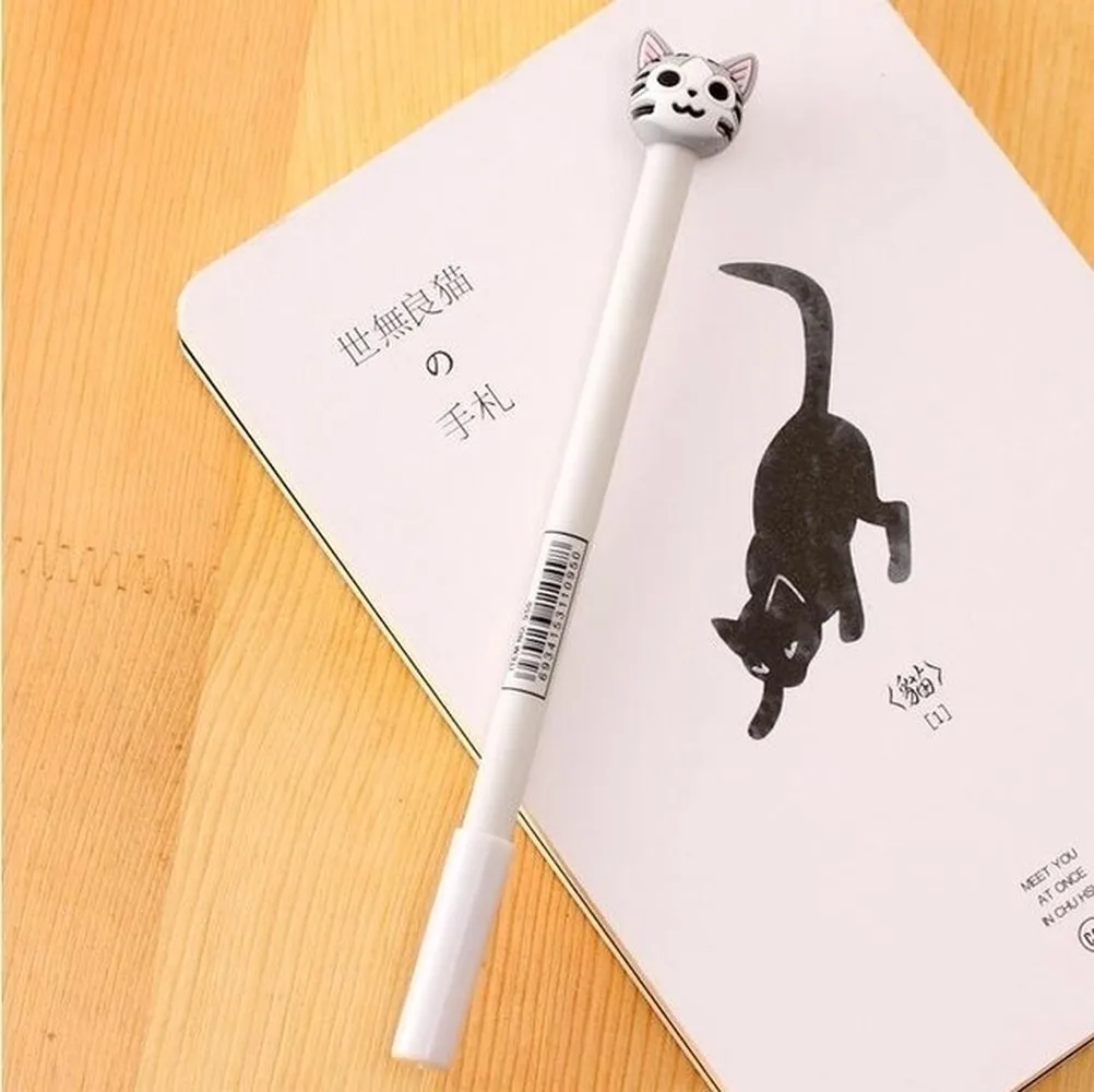 2026 4pcs/Set Cartoon Cute Cat Pen Korean Stationery Advertising Bent School Office Gel Christmas Gift