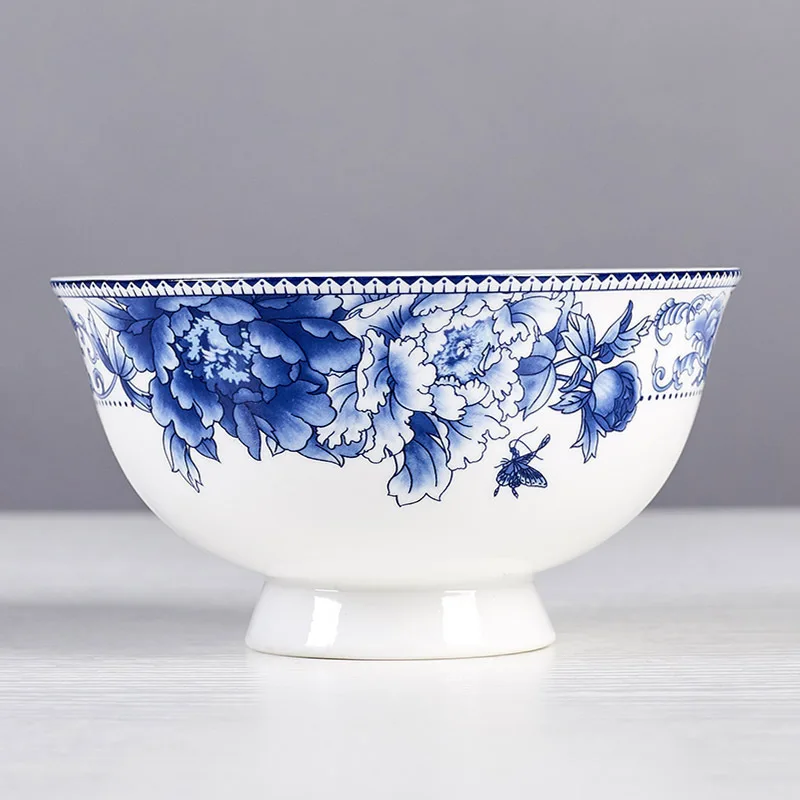 

Eating Bowl Soup Bowl Anti-Scald Tall Bowl Single Bowl Bone China Bowls and Dishes Tableware Set Blue and White Porcelain Bowl