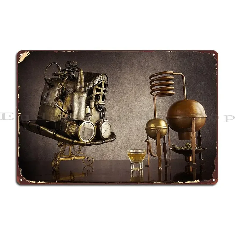 Steampunk Whiskey Distiller Hat Metal Sign Classic Decoration Design Personalized Wall Mural Tin Sign Poster