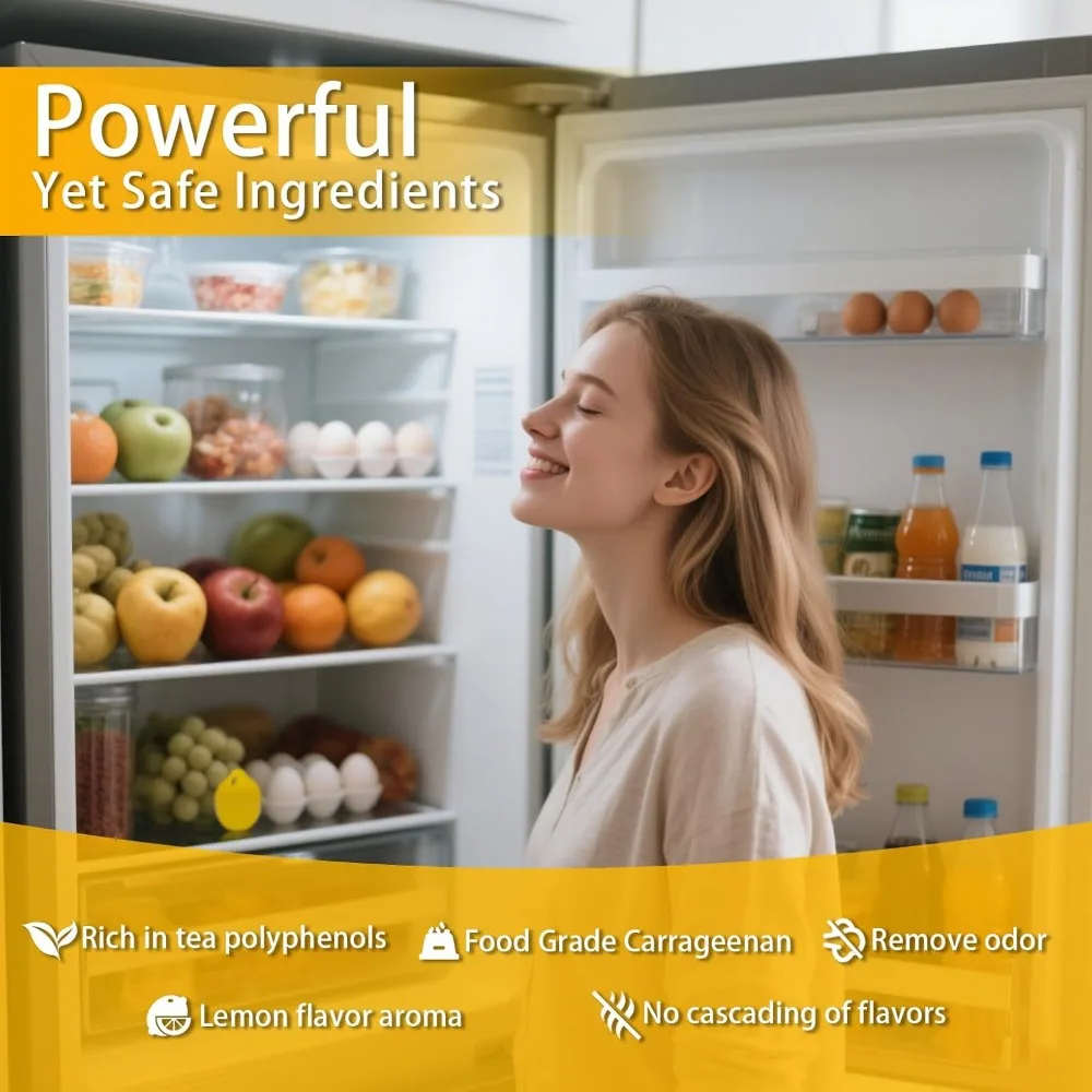 Fridge Deodorizer Gel - 4 Pack Lemon, 360-Day Odor Elimination, Natural & Safe