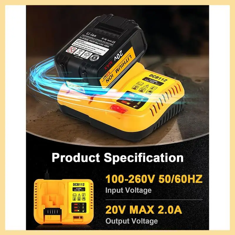 Reemplazo del cargador de batería DCB112 para cargador de batería Dewalt para batería de litio Dewalt 12V 20V Max enchufe de la UE fácil instalación