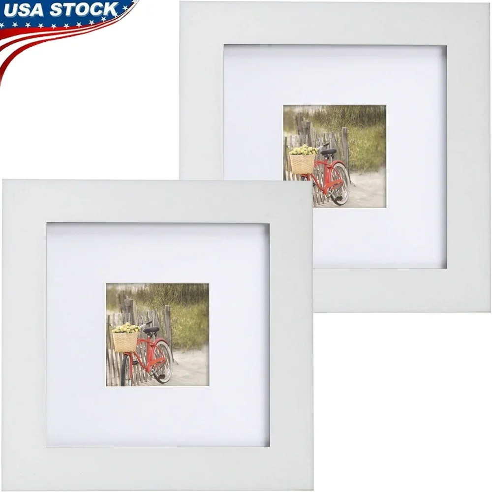 

Flat Wide Gallery 8x8 Matted to 4x4 White Picture Frames Set of 2 Durable MDF Tabletop Wall Display Gift Ideal Home Decor