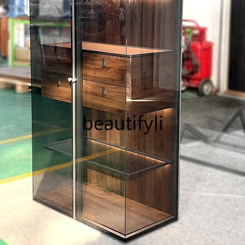 Italian minimalist wine cabinet high-end glass display cabinet figure storage with lamp decoration gull wing aircraft cabinet