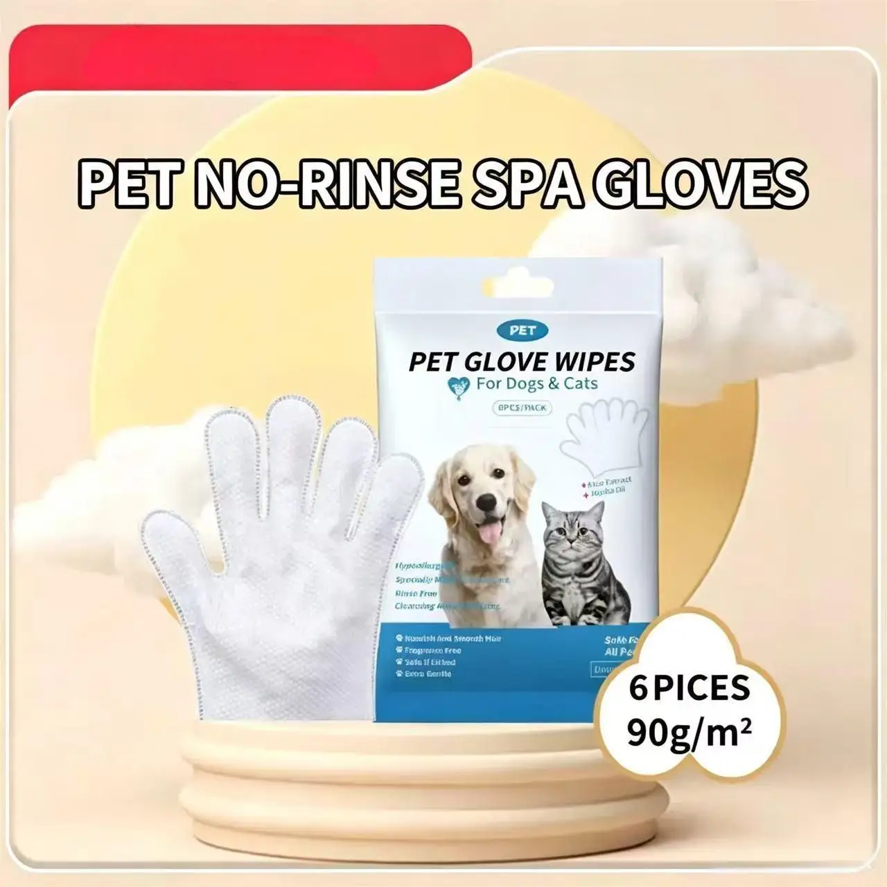 6 Pcs Pet Dry Cleaning Wet Wipes Wash Free Cleaning Thick Gloves Cat and Dog Pet Cleaning Products Remove Odor view 5