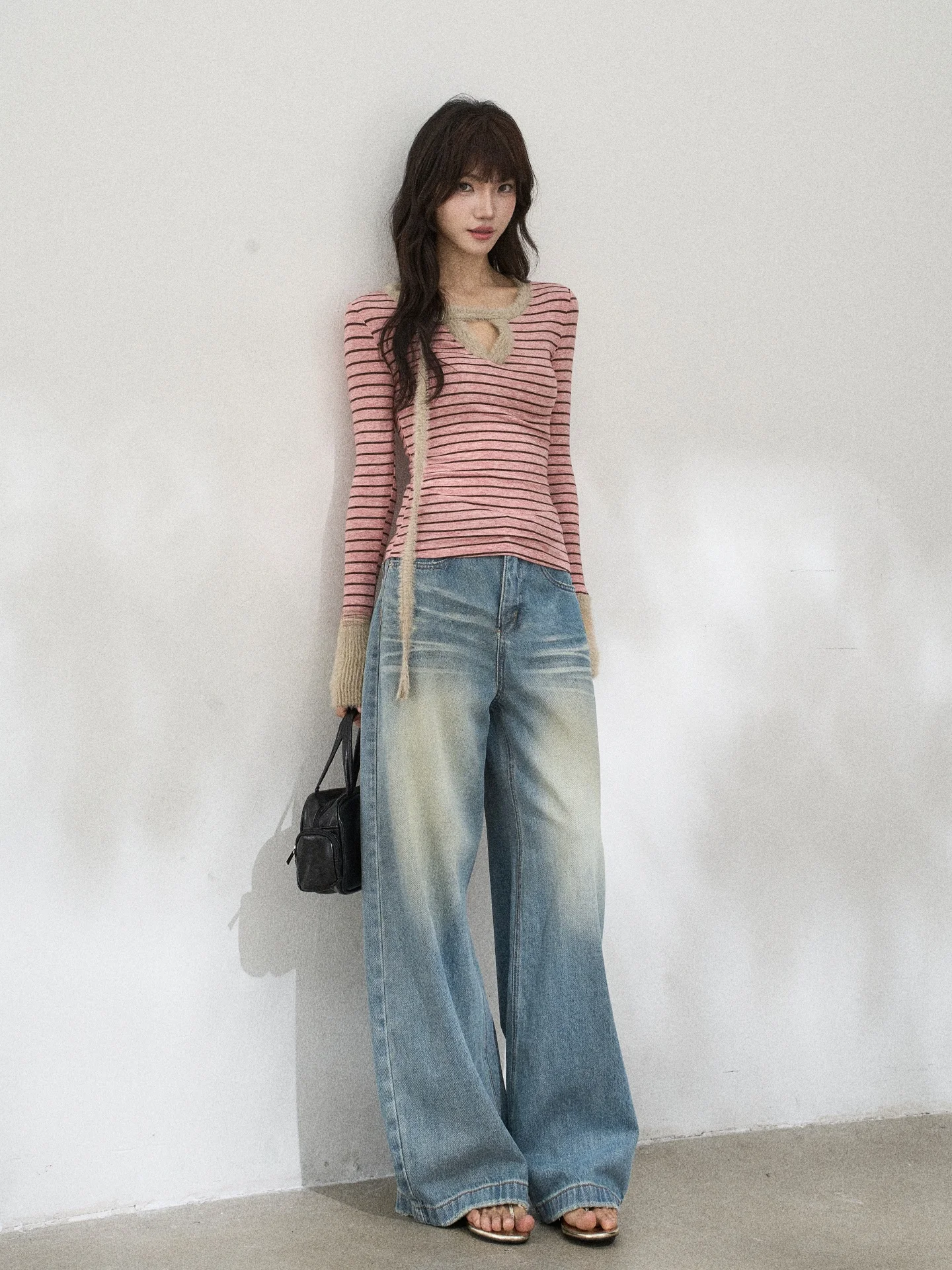 

Retro American Paw Pattern Straight Leg Jeans Women's Spring Waed Outlook 7 Brustroke Denim Pants l Waist Wide Leg