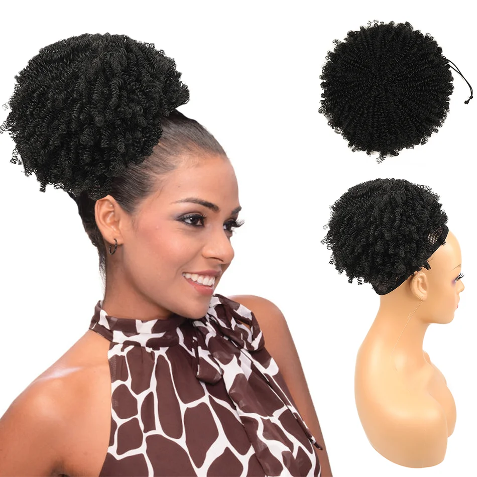 

Синтетический афро-пучок с кудрями, короткий, на шнурке, в стиле афро-пуфф, накладной хвост-шиньон, пружинистый кудрявый парик для женщин