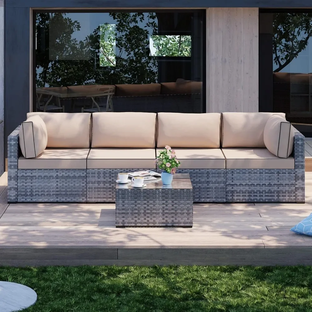 

Garden Furniture Sets Backyard Poolside Patio Furniture Outdoor Set 5 Pieces Outdoor Patio Sectional Sofa Couch Free Shipping