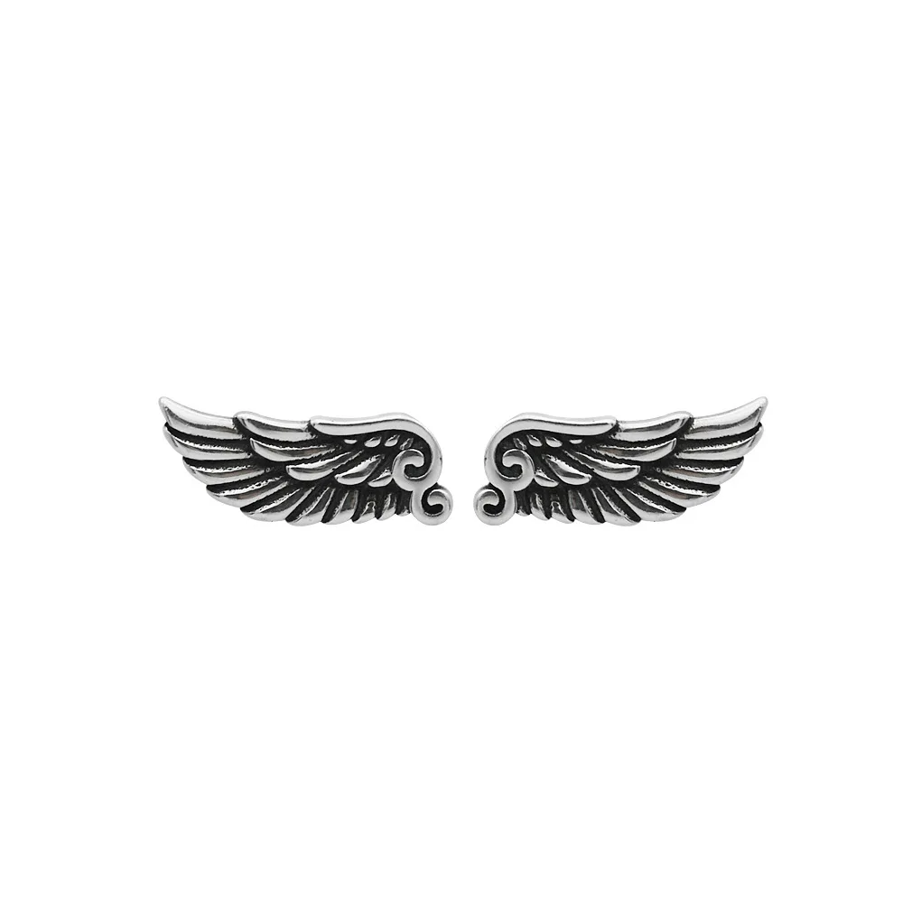 Vintage Silver Color Angel Wings Stud Earrings for Men Women\'s Punk Style Wings Earrings Y2K Metal Ear Jewelry Accessories
