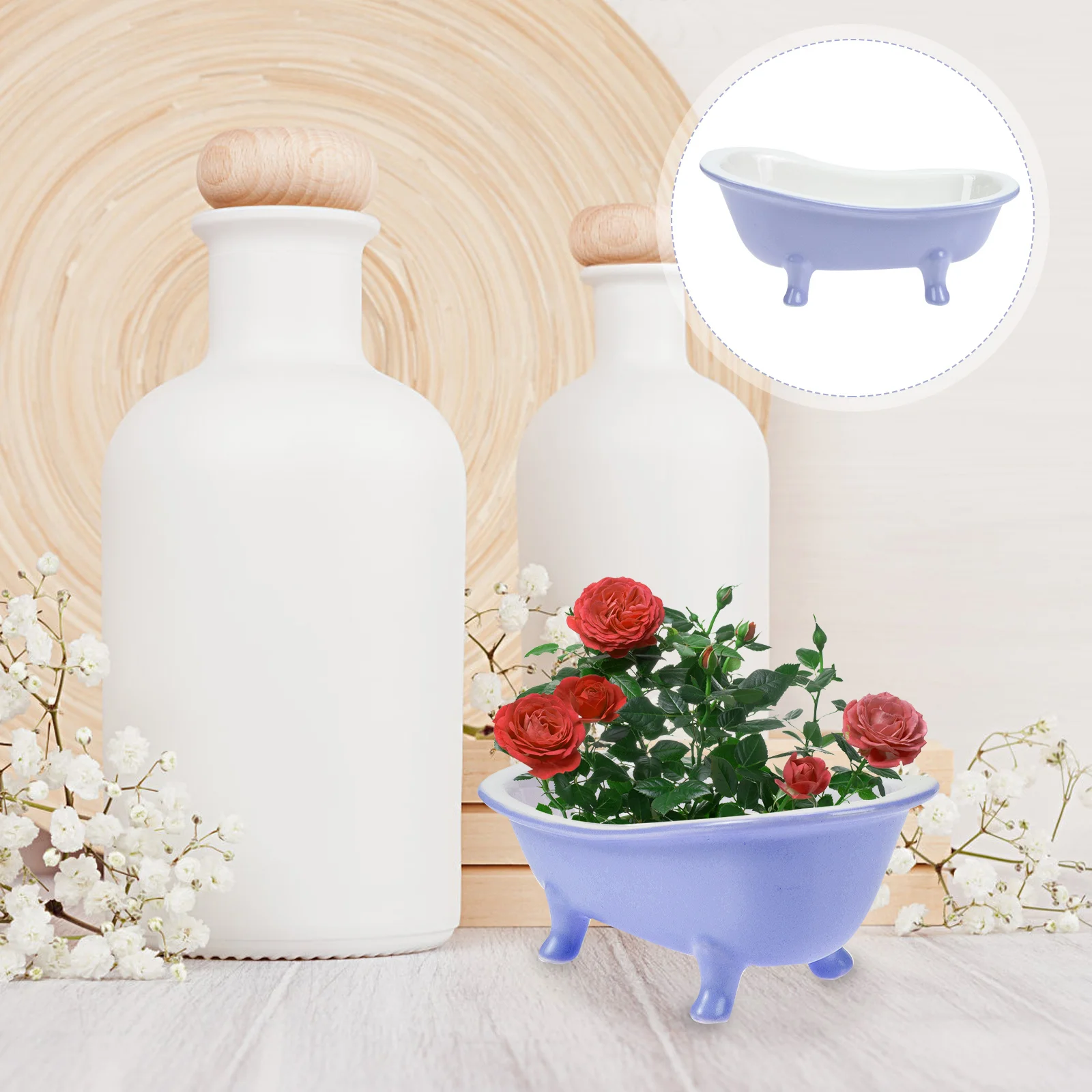 

Ceramic Flower Pot Bathtub Shape Premium Material Minimalist Design Suitable for Indoor Balcony Office Gardening Planting
