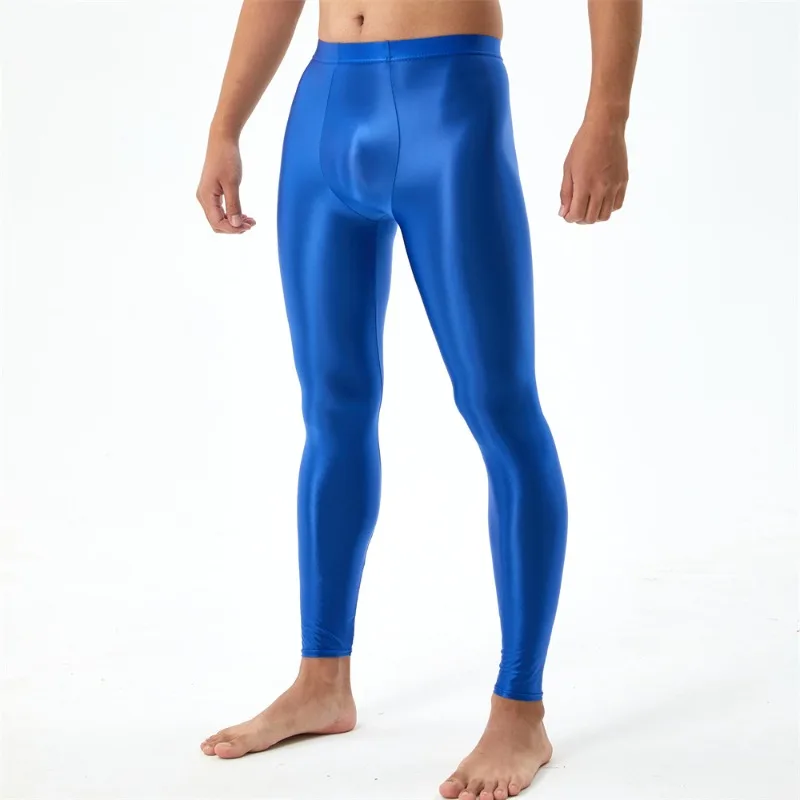 

Glossy Satin Leggings Man Pants Gym High Waist Skinny Sheer Sexy Smooth Yoga Leggings See Through Sports Tights Men Trousers