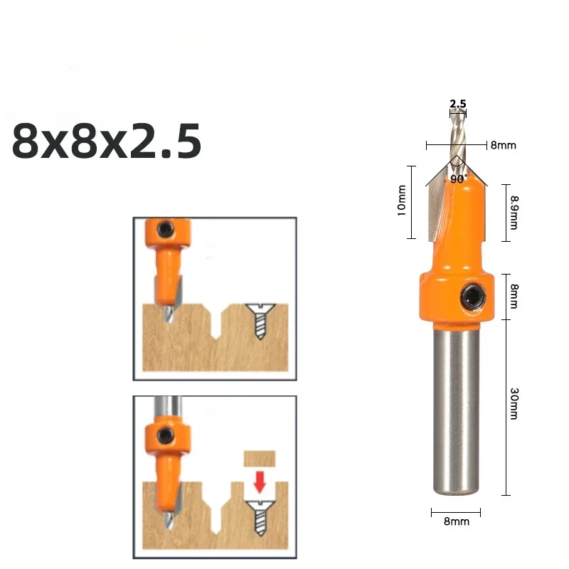 8 MILLIMETRI Gambo Hss Svasatore Router Bit Vite Estrattore Lavorazione Del Legno Foro Apri Trapano Fresa Per Lega di Legno Step Drill