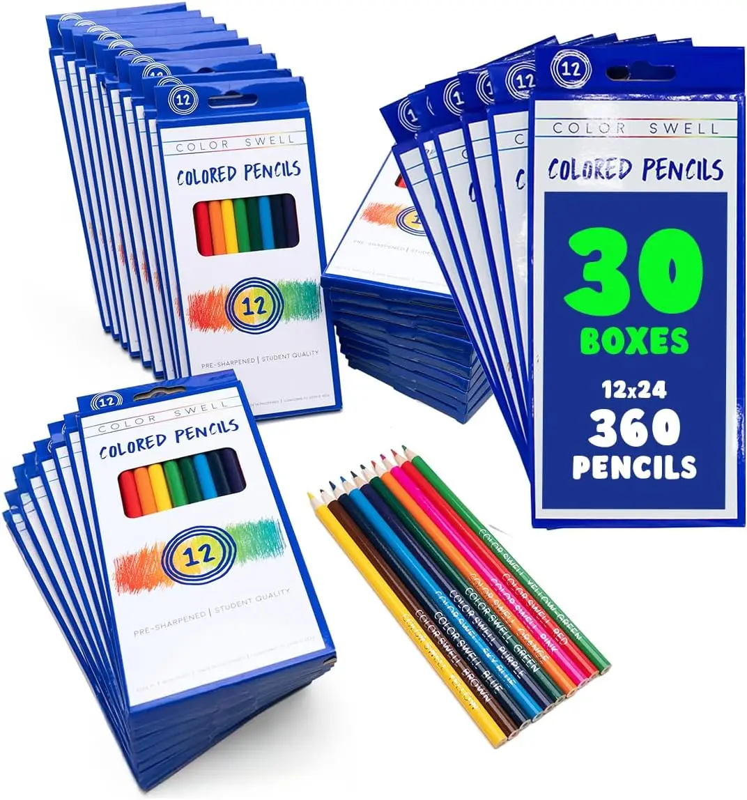 

360 Pre-Sharpened Colored Pencils in Assorted Vibrant Colors, 30 Sets for Kids and Teachers Classroom Supplies