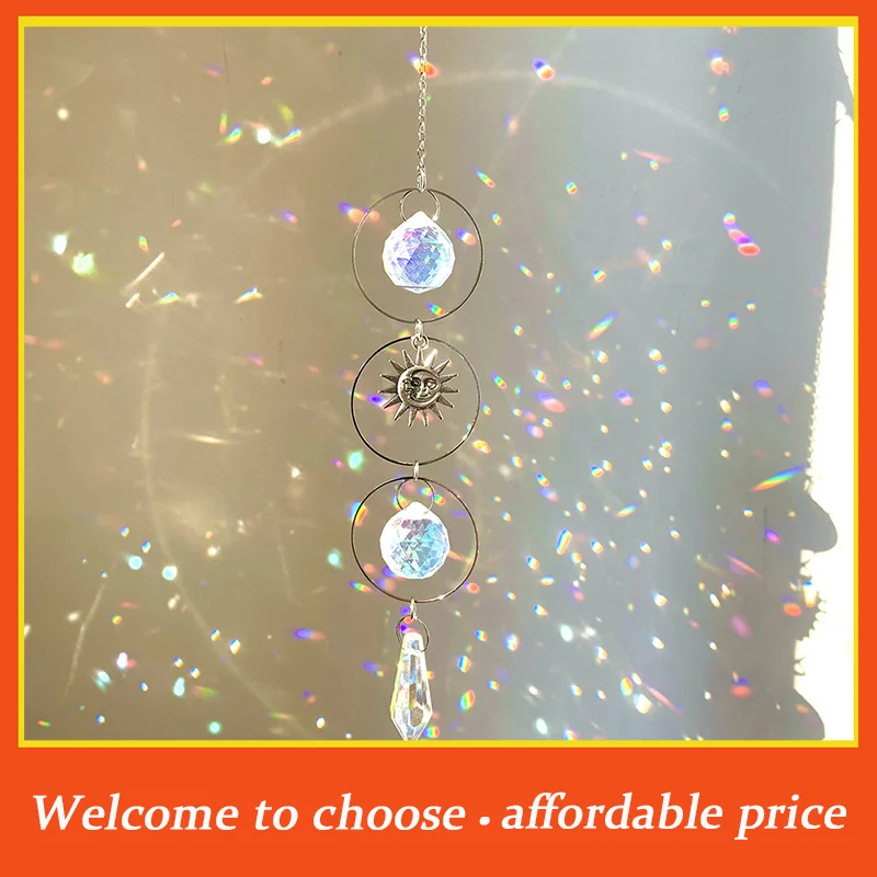 

DA 1pc new Hanging Crystal Pendant Garden Suncatcher Wind Chimes Rainbow Prism Crystal Chain For Window Decor