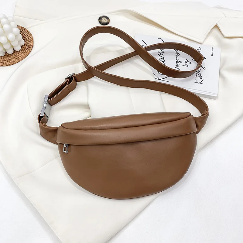 Elegant Solid Colour PU Leather Fanny Packs For Women Simple Design Waist Bags Female Waist Pack Wide Strap Crossbody Chest Bag