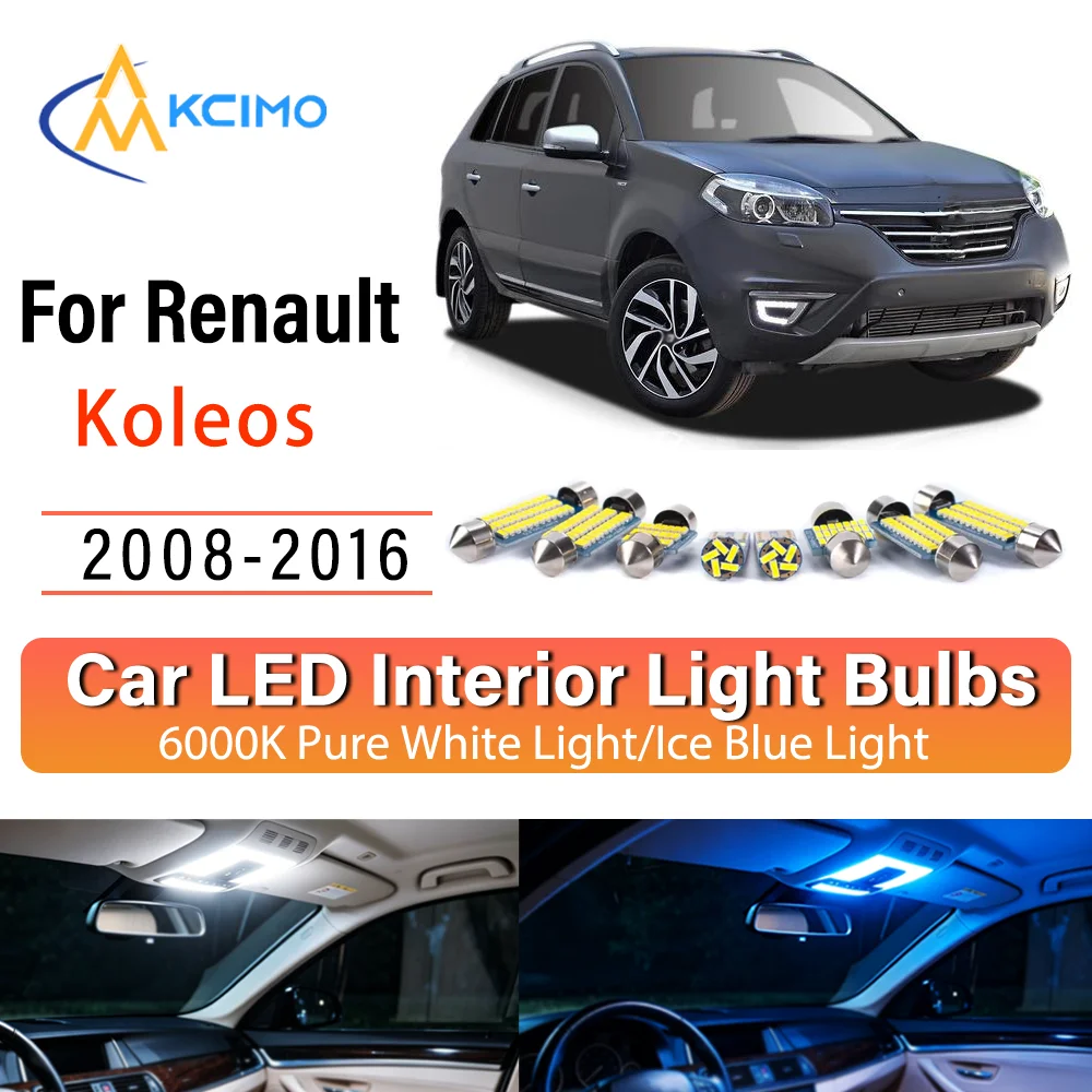 Kit d'éclairage intérieur LED à lueur persistante Plug & Play pour Renault Koleos 2008-2016 – Remplacement des lampes de dôme, de lecture, de coffre et de habitacle – Amélioration