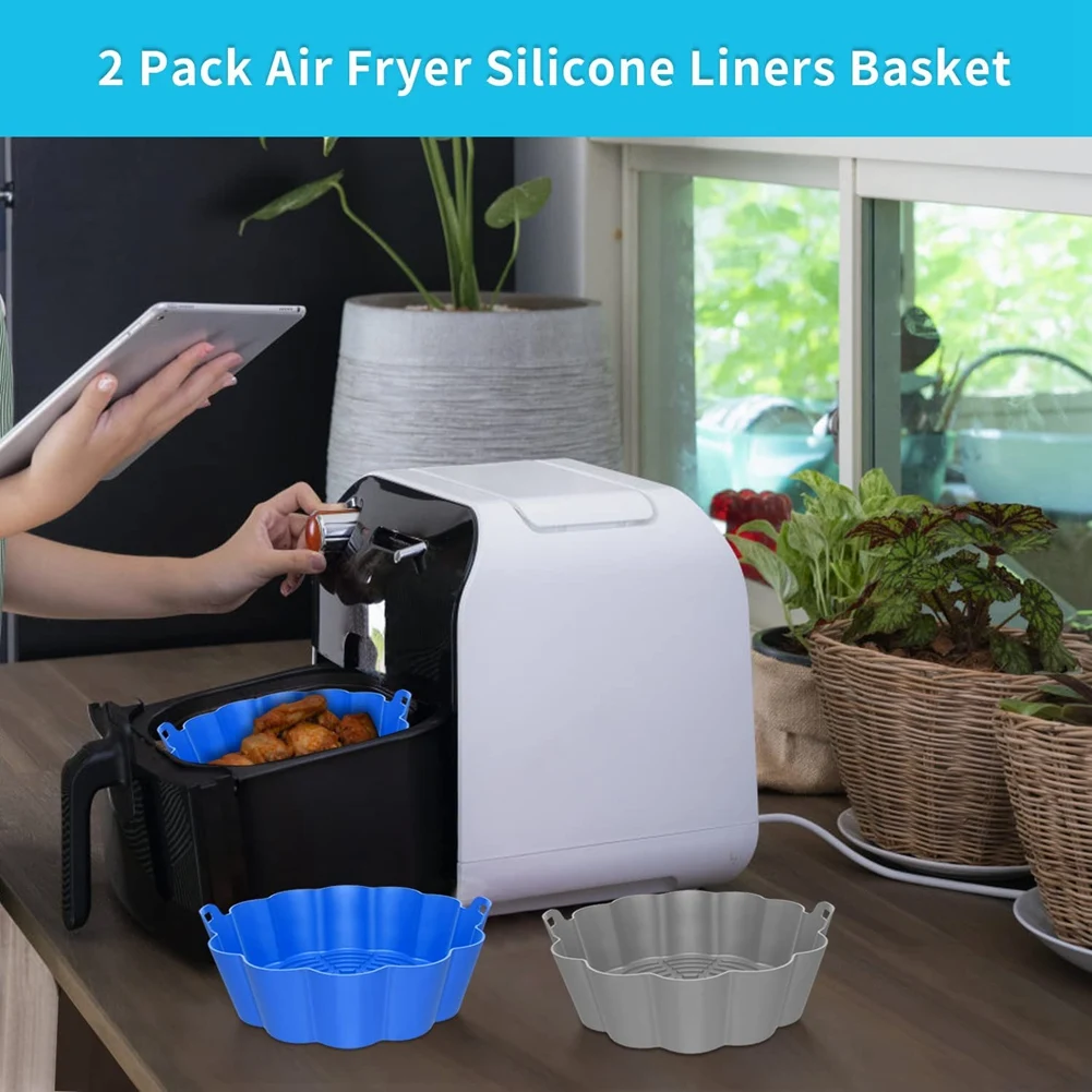 بطانات سيليكون للمقلاة الهوائية، إدراج دائري قابل لإعادة الاستخدام، 8.5 بوصة لملحقات سلة المقلاة الهوائية الآمنة من 5 إلى 8 كيو تي