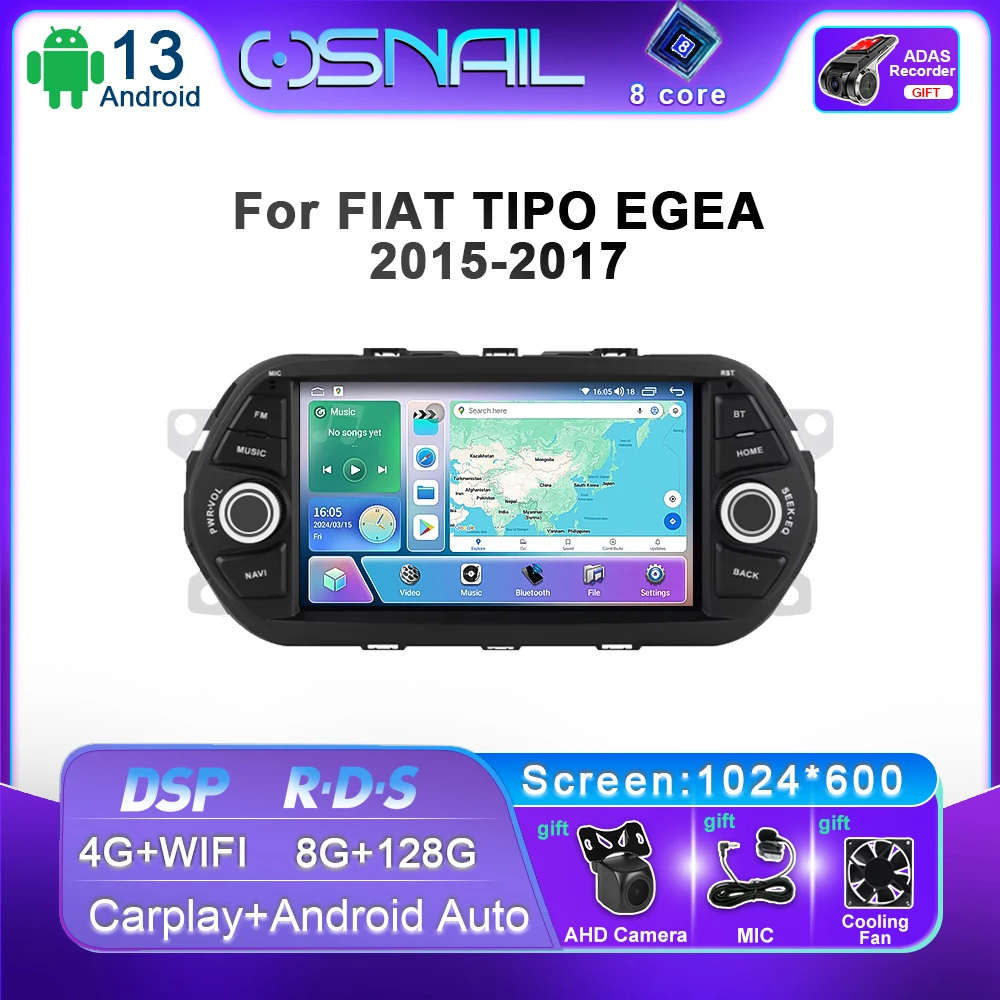 For FIAT TIPO EGEA 2015 - 2017 Android 13 Auto Car Radio GPS Navigation Multimedia Video Player 4G 2 Din DSP intelligent system