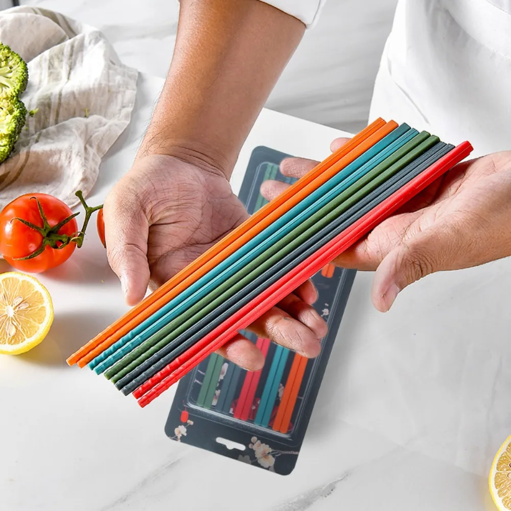 New Guochao Four-color 24cm Chinese Steel Core Silicone Chopsticks, Tide Color Five Pairs of Silicone Anti-skid Chopsticks Set