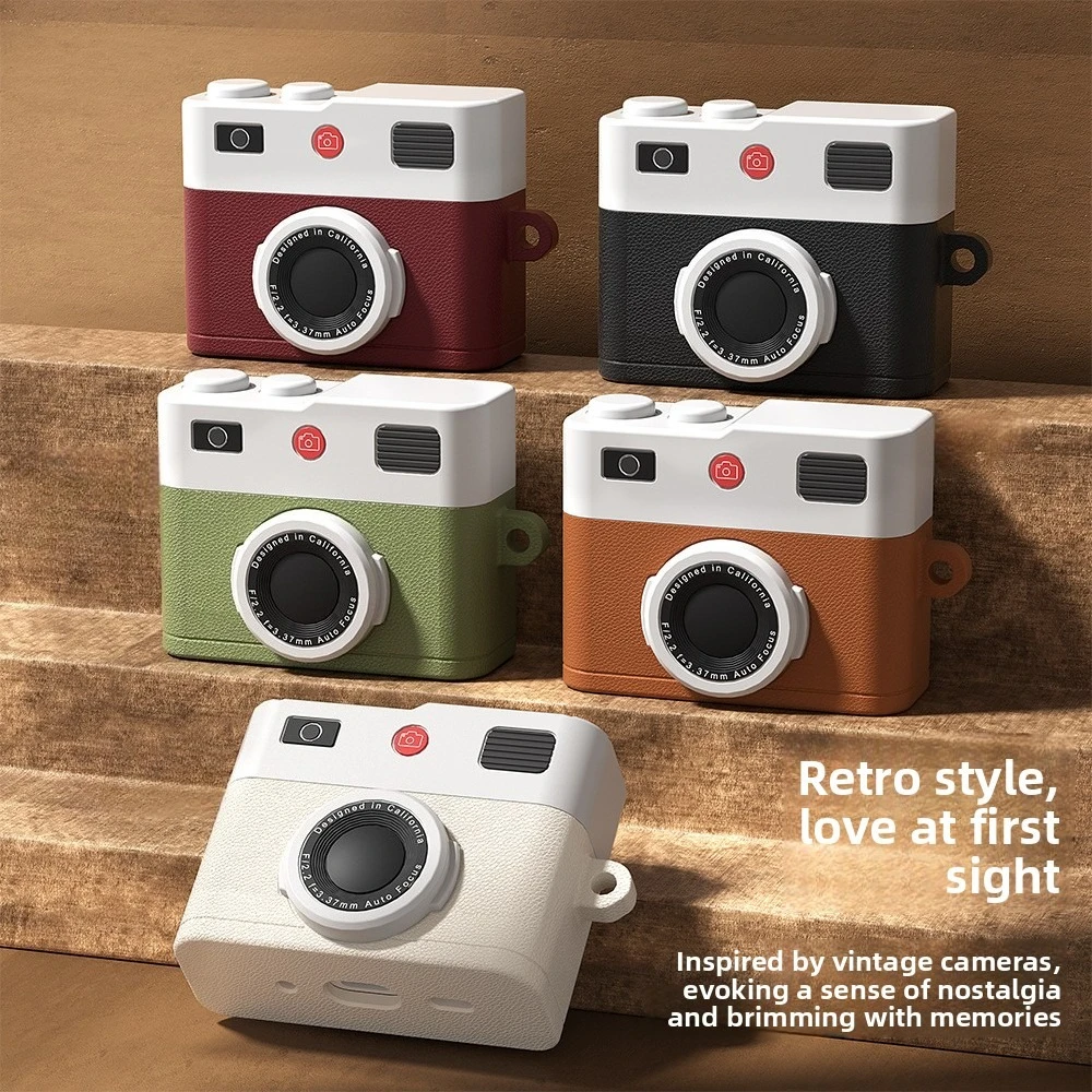 New Retro Camera Style Silicone Headphone Case For AirPods Pro 3 / 4 / Pro 2 Wireless Earphones Protector With Hook