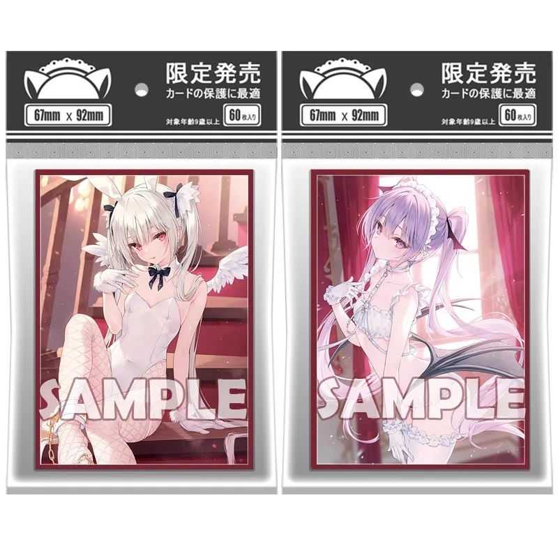 60PCS 67mmX92mm Anime Game Card Holder PTCG Rurudo White Hair Angel| Purple Hair Demon Protective Card Girl Cover For (MTG/ PKM)