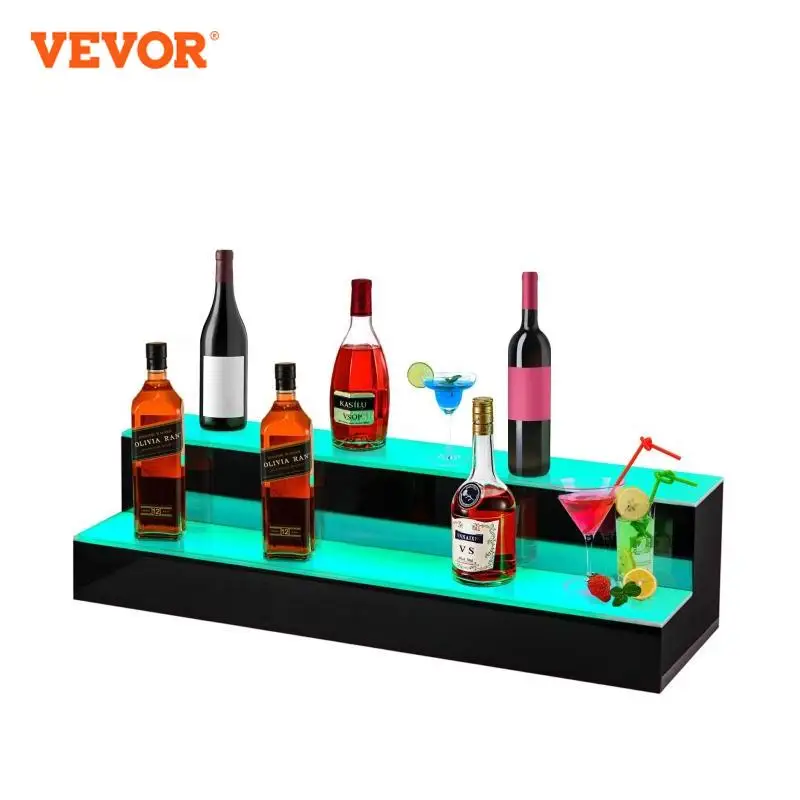 VEVOR LED مضاءة بار الجرف 2 خطوة نادي زجاجة النبيذ رف تمجيد حامل متعدد الحجم عرض المنزل حامل الخمور زجاجة shils