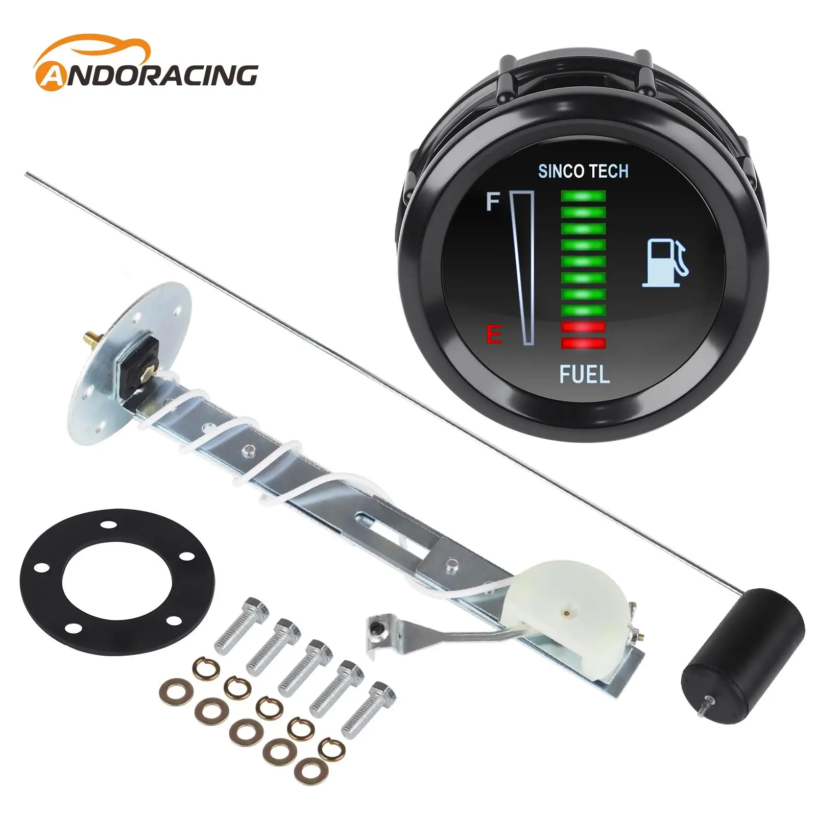 Medidor de combustible para motocicleta automotriz de 2 ", 52mm, pantalla LED electrónica, medidor de nivel de combustible para motocicleta, medidor de coche negro con Sensor de nivel de combustible de 12V