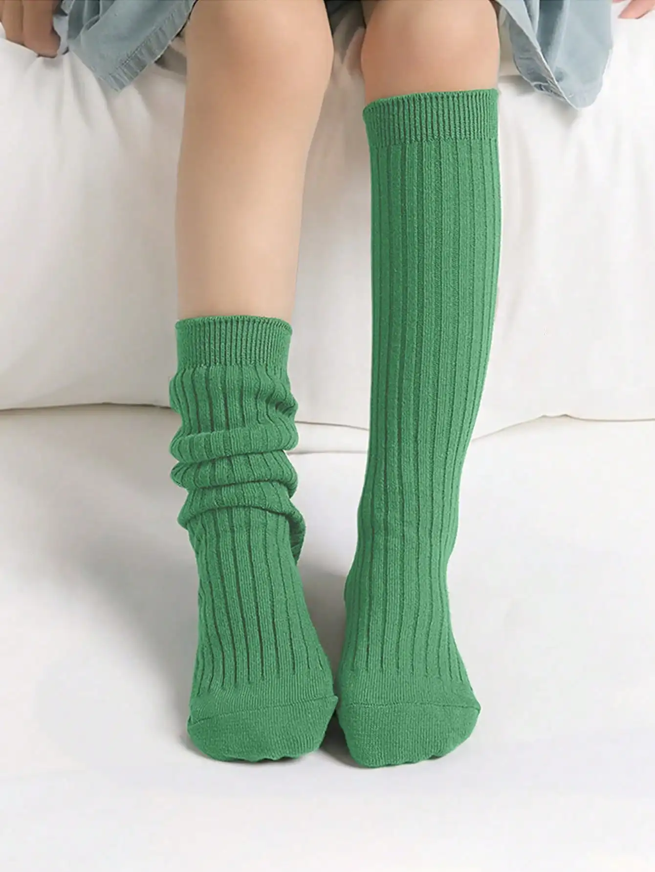 

1Pair Kids Girls Ribbed Striped Knee High Sock Nylon Spandex Elastic Breathable Sock Summer for 3-8Y School Daily Casual Wear