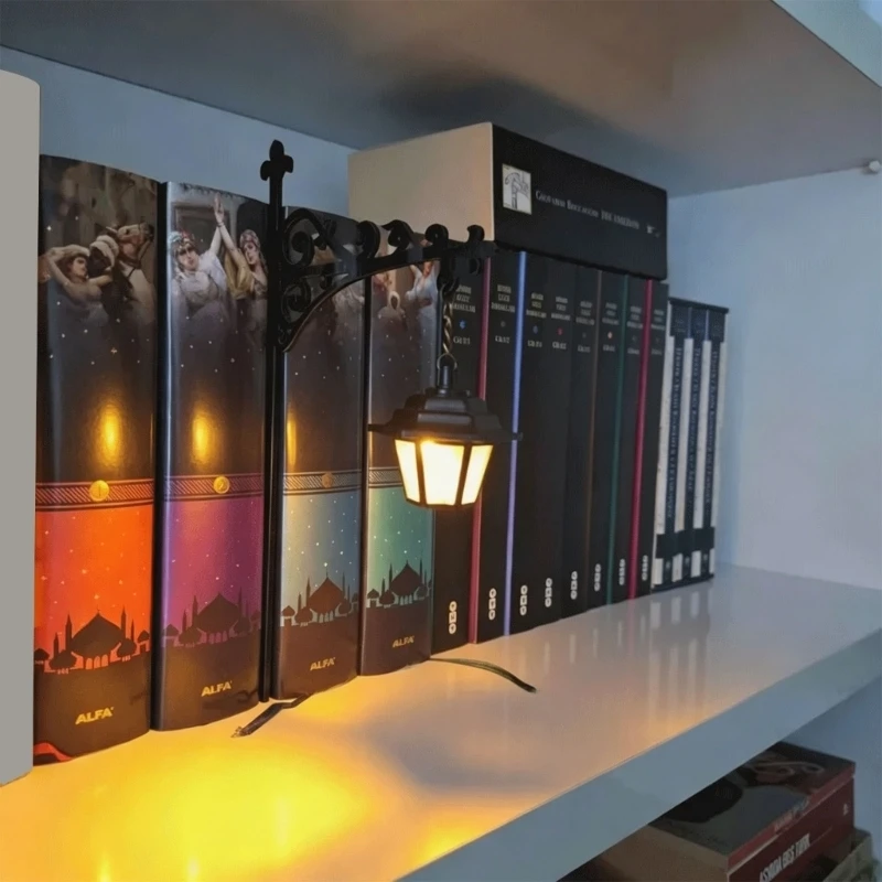 Bookshelf Decor Light Bookshelf Night Light with Metal Bookend Bracket and Warm Light for Bedside Shelf Display