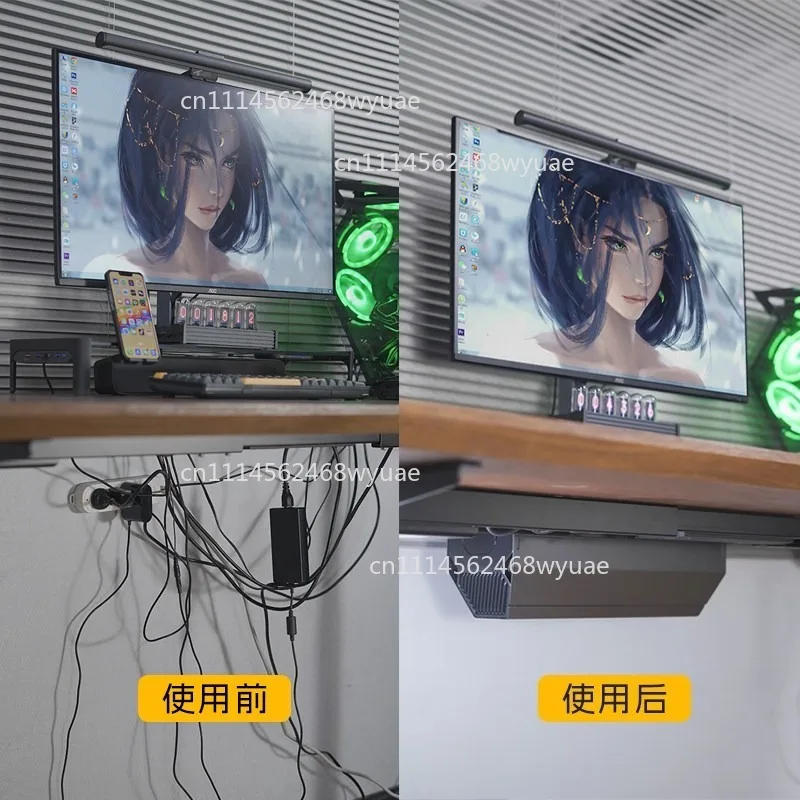 No Drill Under Desk Cable Organizer Power Strip Storage Box Wire Hidden Tray Cable Management System for Computer Desk