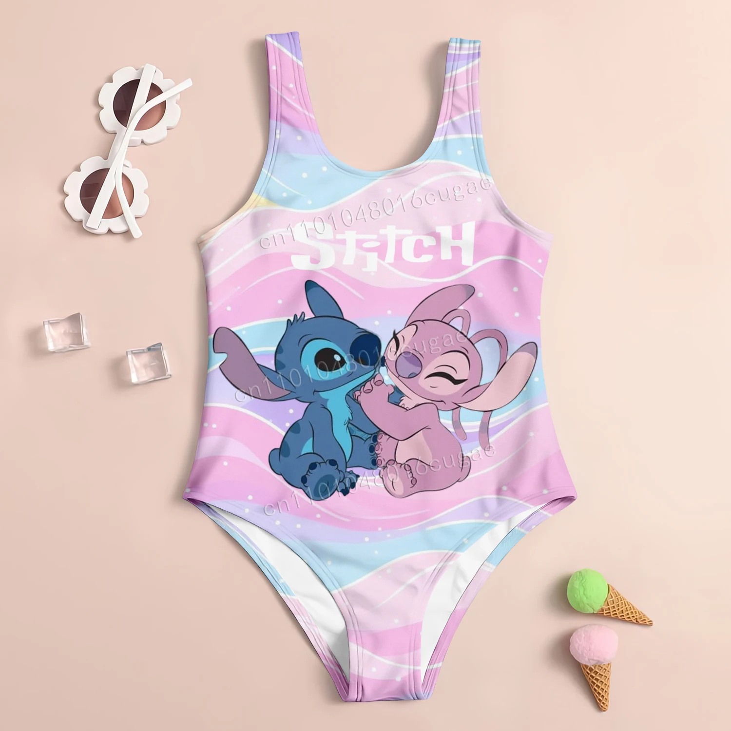 جميل ليلو وستيتش الرسوم المتحركة ملابس السباحة فتاة الشباب لطيف مريح قطعة واحدة ملابس السباحة الصيف الشاطئ الكرتون طباعة نمط ملابس السباحة #4