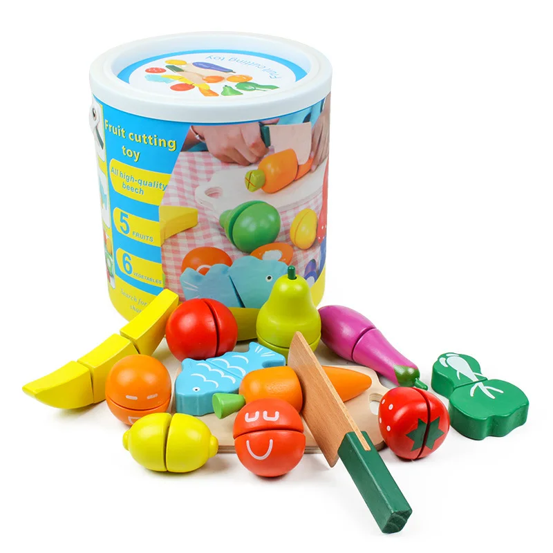 

Barrel Cutting Fruit Wooden Vegetables Food Kitchen Toy Children Pretend Role Play House Toy Baby Kids Early Educational Toys