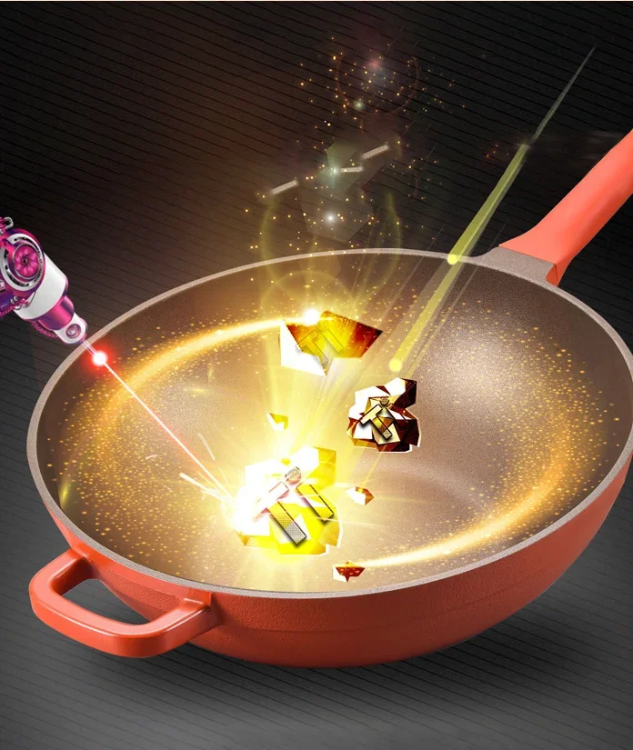 Orange Cookware,Perforated Non-Stick Household Frying Pot, Non-Stick Pan, Odorless, Titanium, Gold, Compatible with All Stoves