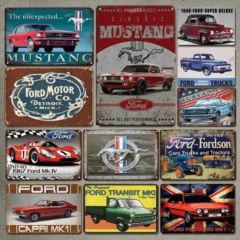 

Metal Tin Poster Ford Mustang Retro Metal Tin Sign Plaque Poster for Bar Club Wall Decor Retro Home Vintage Wall Plate Pendant