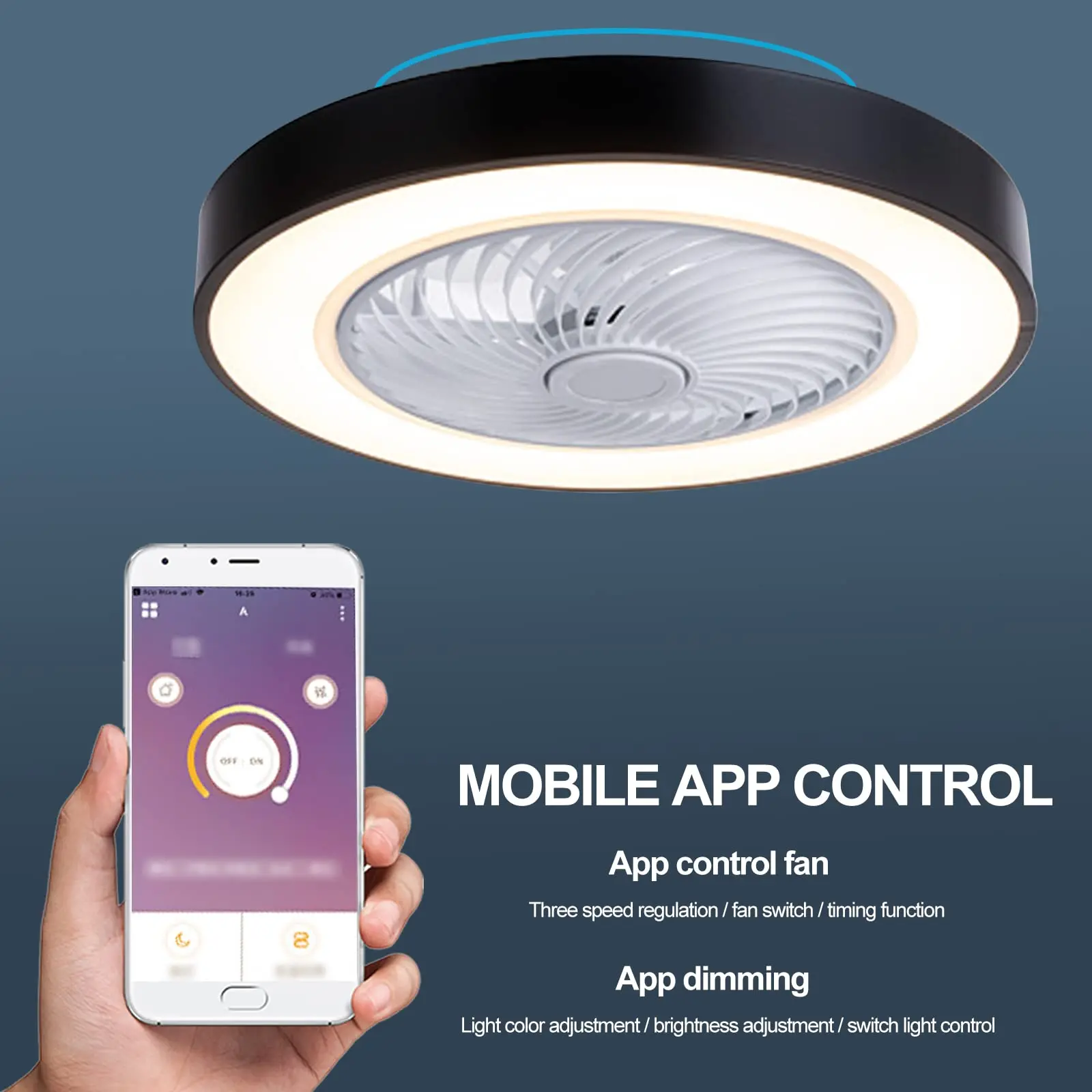 

Ceiling Fan with Lights and Remote Control, Adjustable Wind Speed, 3-Color Dimming, for Bedroom Living Room Dining Room, Black