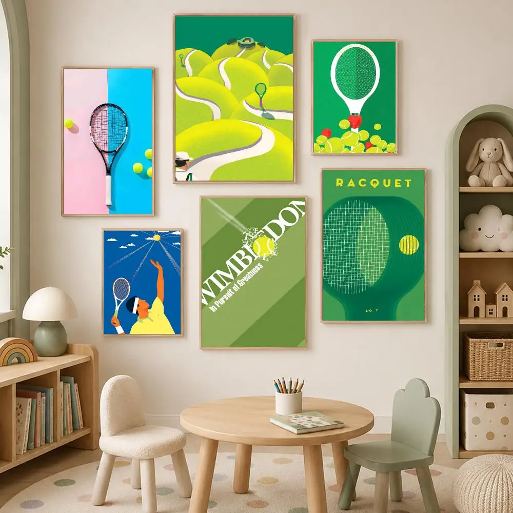 Tennis Racquets and Balls Poster Self-Stick HD PP paper Wall Art Poster, Waterproof Decor for Bedroom, Living Room and Home