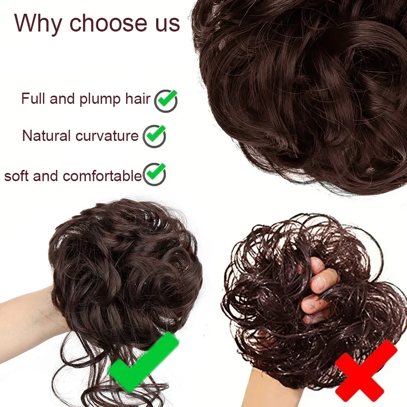 Peruca de coque de cabelo sintético para mulheres elástico de borracha extensões de cabelo coque resistente ao calor preto marrom