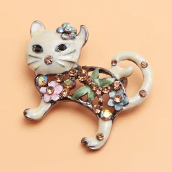 Cute Floral Cat Brooch for girls Cute sweet cat animal popular clothing accessory enamel pin gift