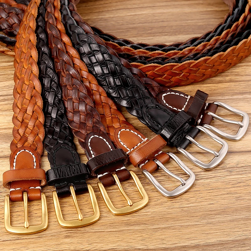 women's genuine leather belt for dresses jeans with designer needle buckle weave belt