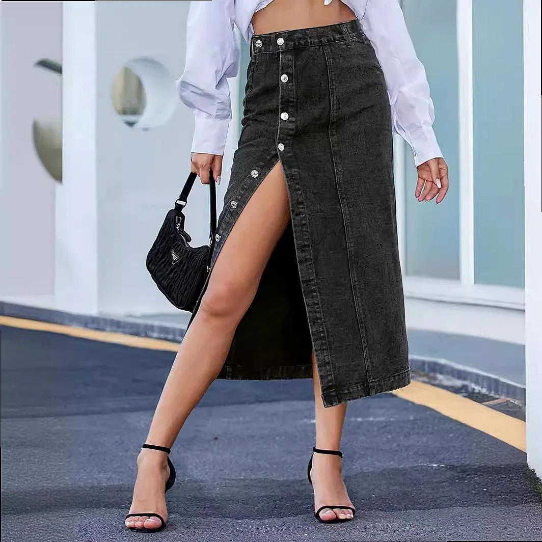 High Waist Denim Skirt Irregular Midi Skirt Women Spring Summer Fashion