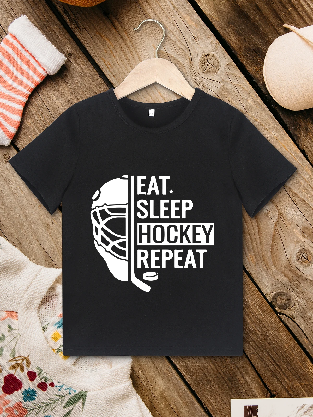 Hockey Lover Boy T-shirt Hipster Cool Urban Streetwear Summer Casual Kids Shirt Short Sleeve Black Tops 3 to 7 Year Children