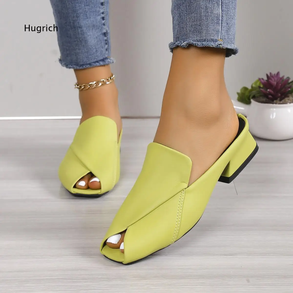 Women Beige Square Toe Flat Shoes Slip On Comfortable Loafers Casual for Daily Office Shopping Travel Wear