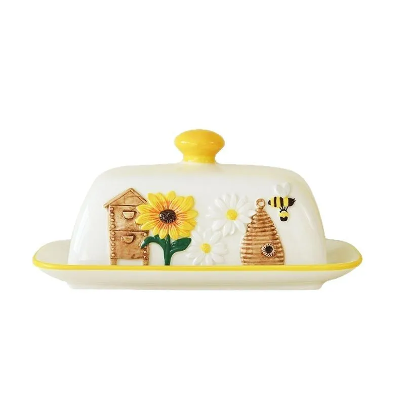 

Sunflower relief oil saucer, dining table dust storage oil knife