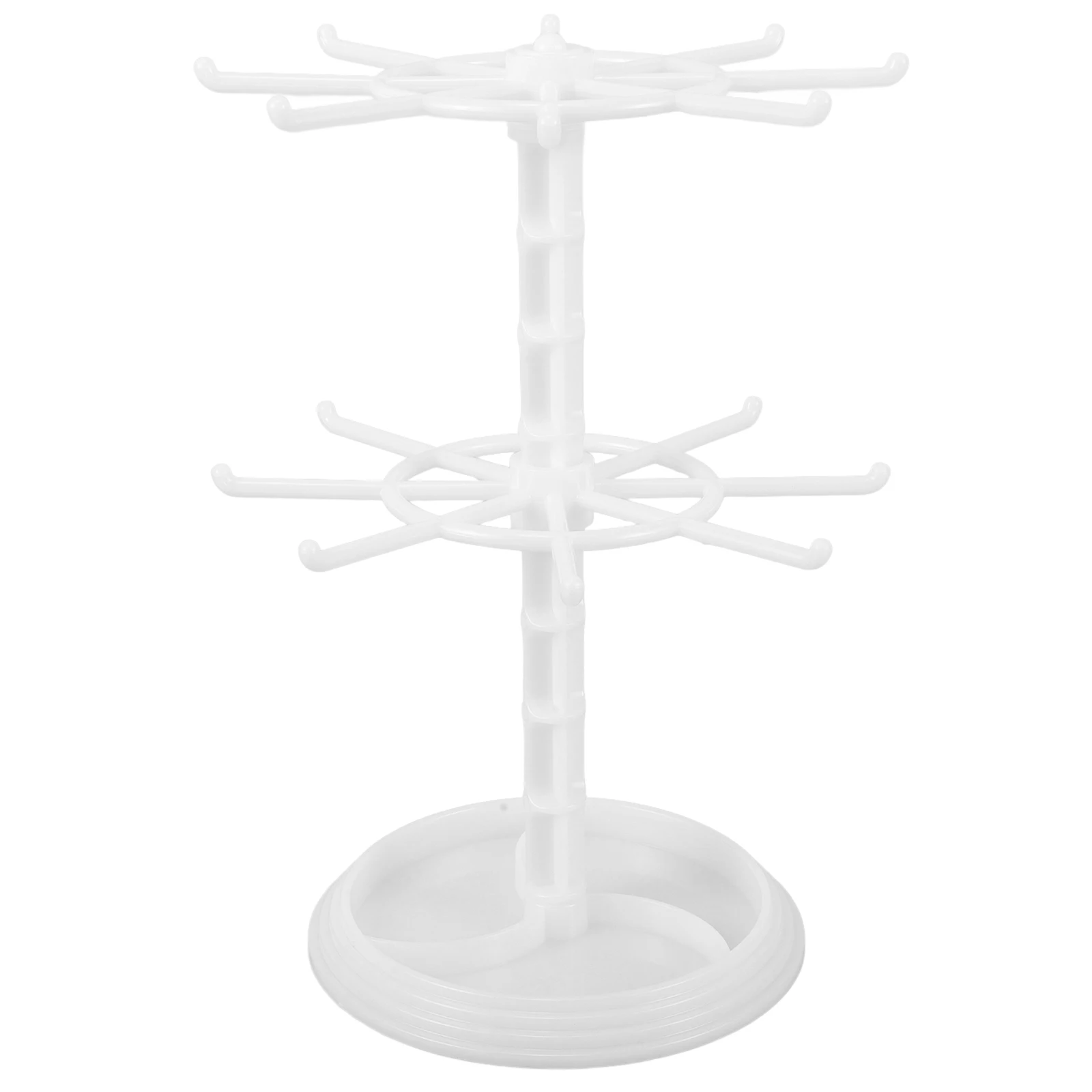 

2 Tier Rotating Jewelry Display Stand White Bracelet Necklace Earring Holder Organizer Rack For Retail Space Sturdy Rod Hook