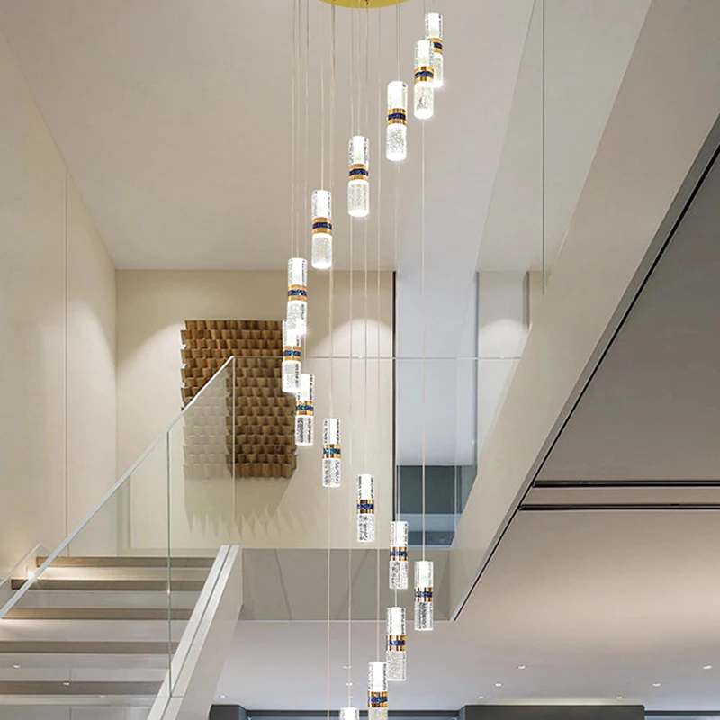 Moderne creatieve woondecoratie kristallen trap hanglamp, glans ophangarmatuur Lampen binnenverlichting voor villatrappen