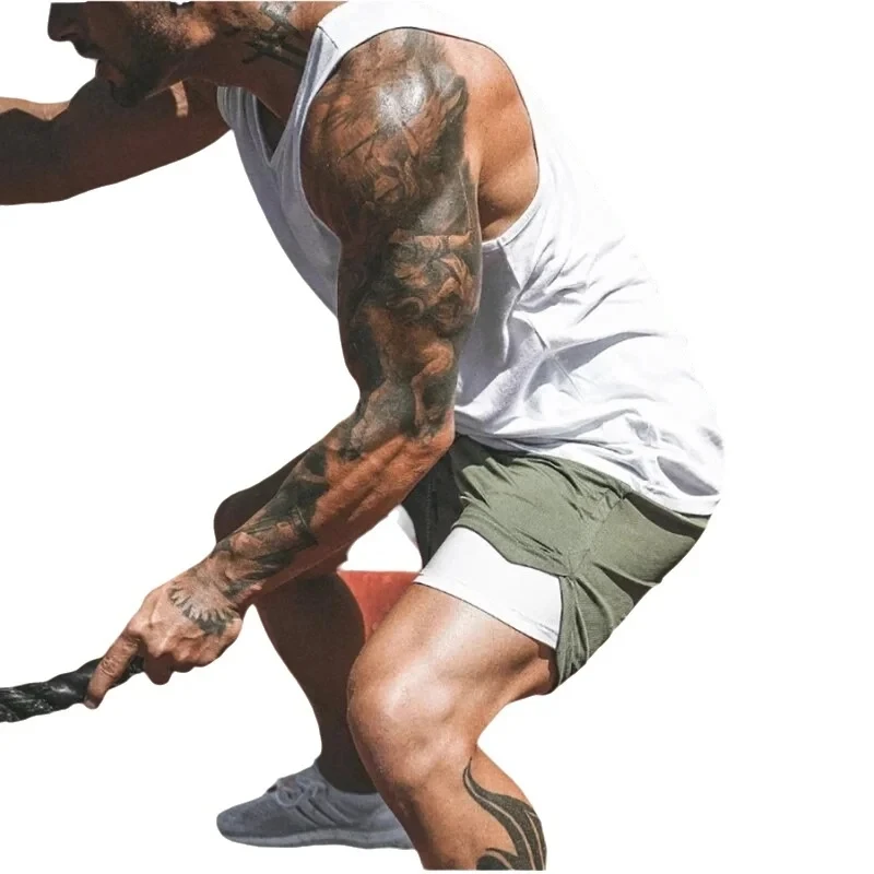 New fitness pants, sports training quick-drying pants, men's running shorts 2-in-1 breathable gym men's sports shorts