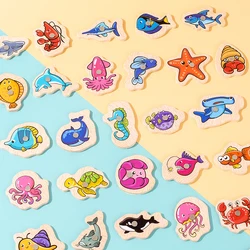 Fishing Toys Montessori Wooden For Children Magnetic Marine Life Cognition Fish Games Parent-Child Interactive Educational Toy