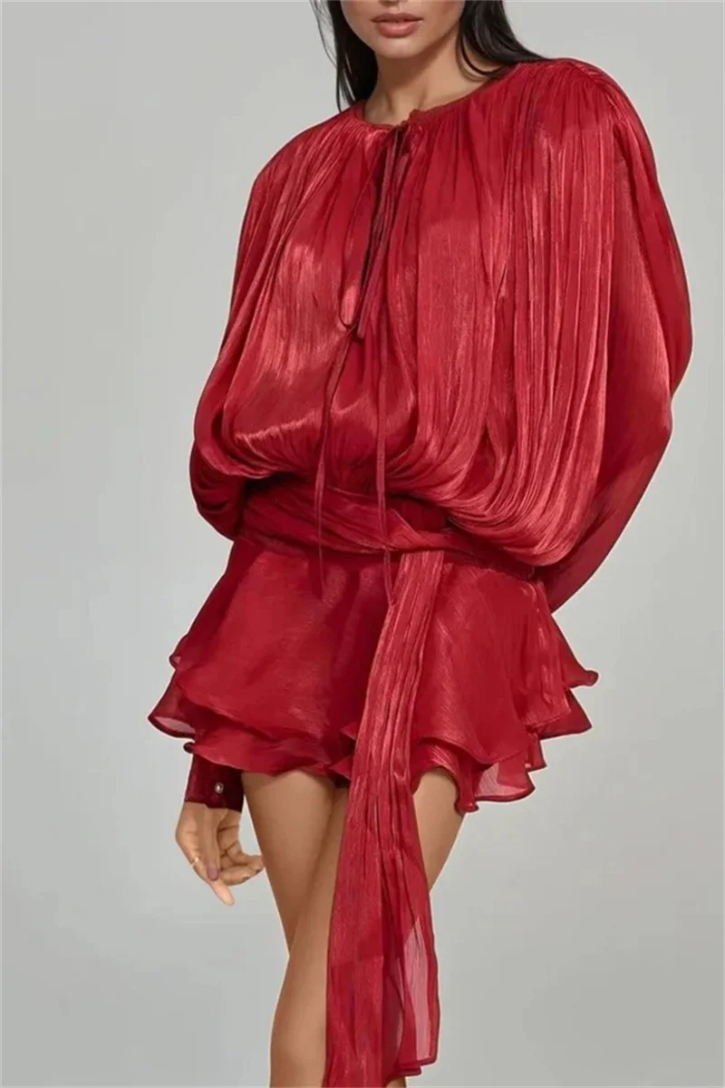 Vestido de fiesta rojo, conjunto de falda Sexy de 2 uds., Top de manga larga + Mini vestido de novia corto para fiesta, bata Formal de noche para banquete y boda