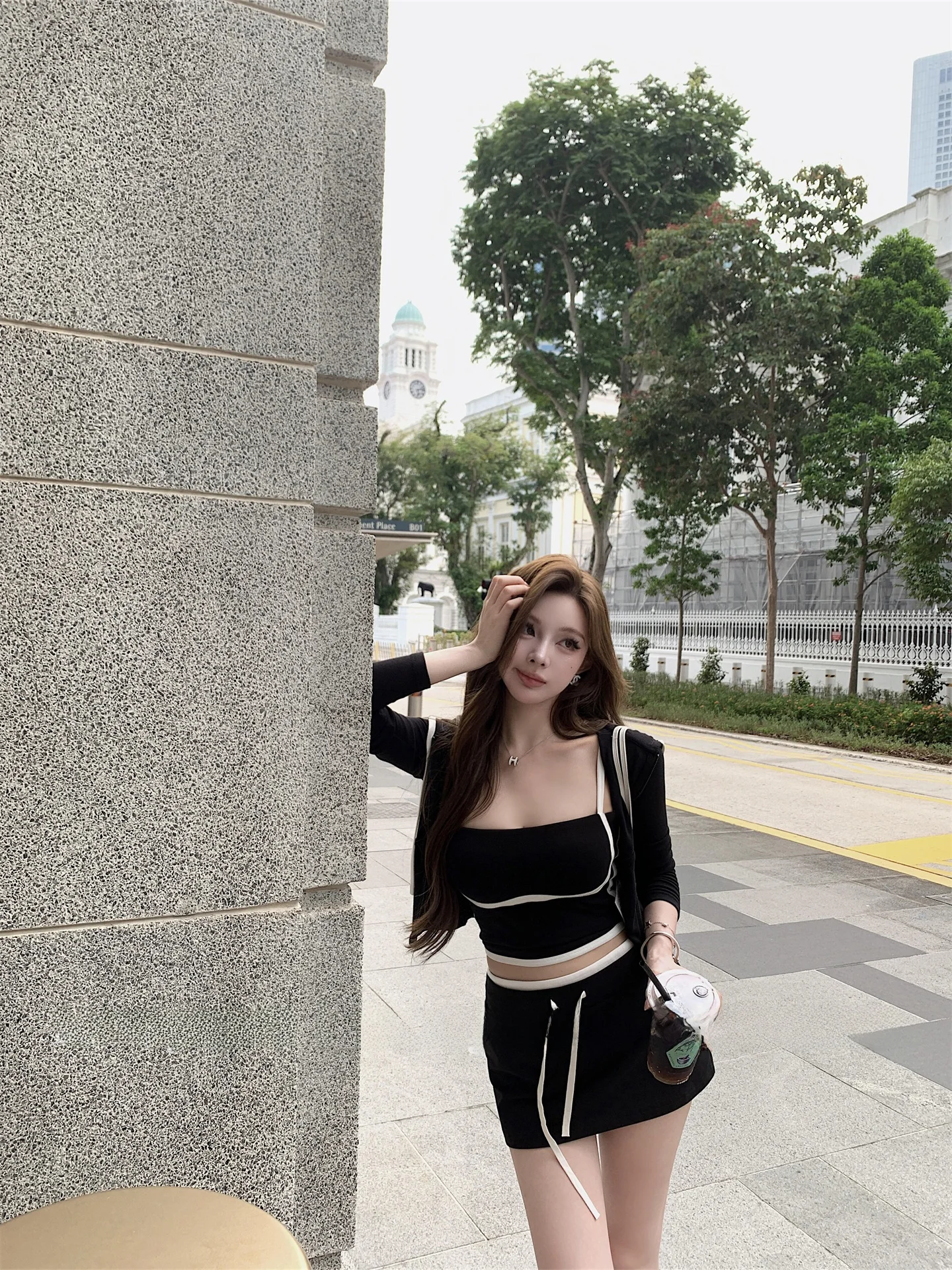 

Slim Fit Summer Set for Short Women High Waist Short Skirt Long Sleeve Open Cardigan And Tank Top Three Piece Set Fashionable...
