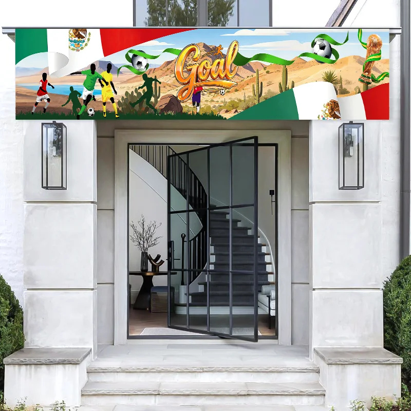 1 Piece of 200×40cm Goal Football-Themed Banner (Polyester Material) - Suitable for World Cup Viewing Parties, Fan Gatherings, Yard/Garage/Balcony Decoration, Event Atmosphere Creation, American/Canadian/Mexican Football-Themed Decorative Hanging Flag view 5